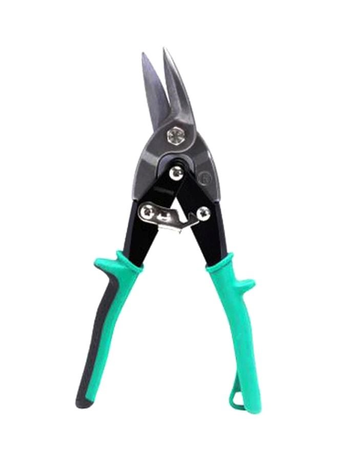 GEEPAS Aviation Snip Right Cut 250mm - Right Cut Offset Tin with Forged Blade with Twin Spiral Spring, Comfort Grips | Ideal for Cutting Upto 18 Gauge Aluminium, Wire Mesh, Leather, Copper & Plastic Green/Silver/Black 250mm - Image 1