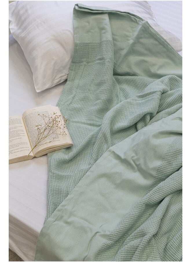 MEHALLA - Bed Cover - Knitted - Double -Mint - 230*250cm -100% Cotton - Image 1