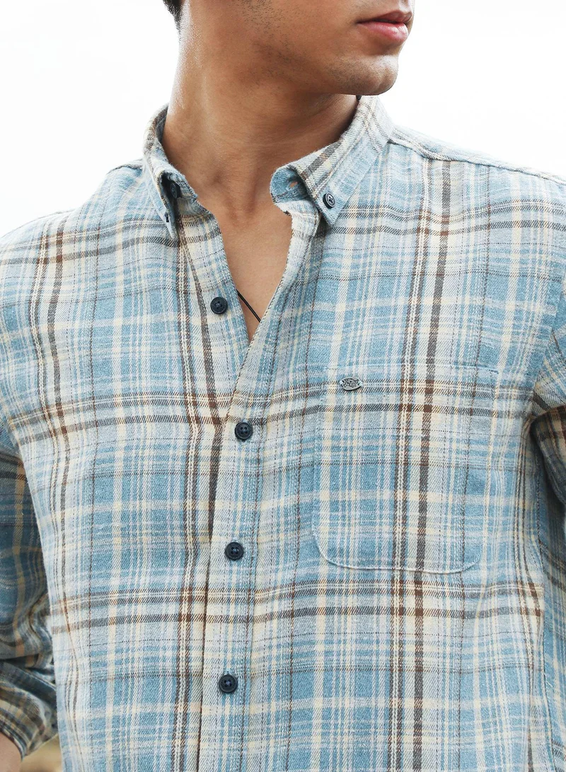 CAHOOT  Men's Sky Blue Tartan-Woven Regular Shirt for Men | Best Price UAE
