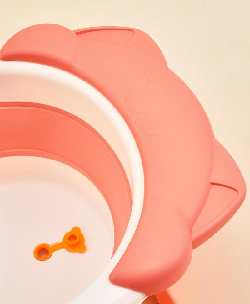 Fab N Funky Kitten Face Printed Bath Tub with Drain Plug, Foldable Design, Non-Slip Gasket, 0 Months+, 86 x 49.5 x 23cm (Unfolded) - Pink - Image 3