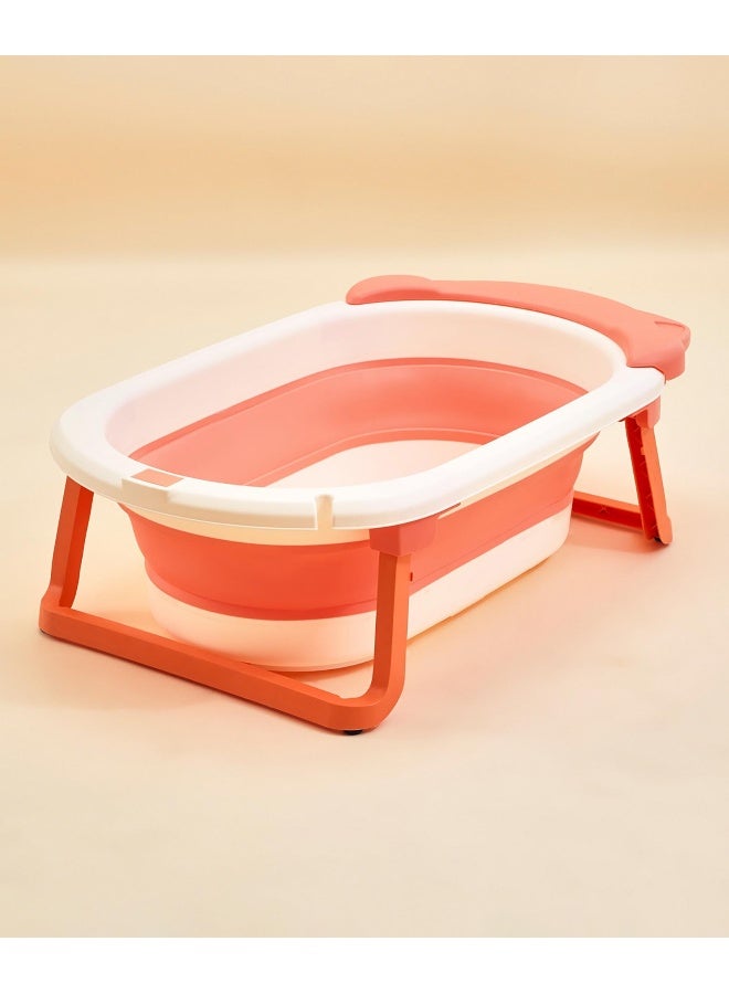 Fab N Funky Kitten Face Printed Bath Tub with Drain Plug, Foldable Design, Non-Slip Gasket, 0 Months+, 86 x 49.5 x 23cm (Unfolded) - Pink - Image 1