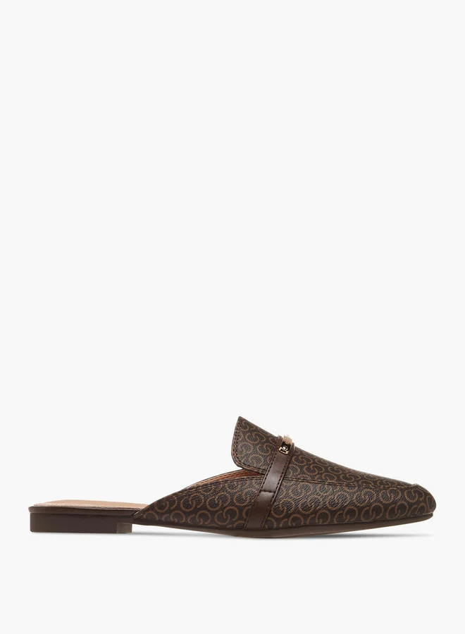 Celeste Women's Monogram Print Slip-On Mules with Metal Accent