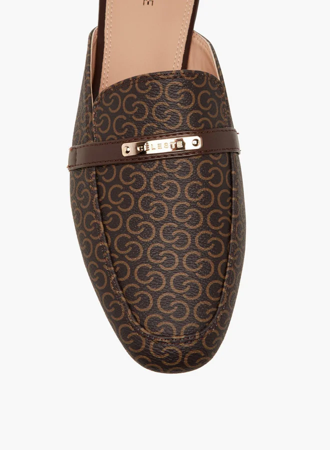 Celeste Women's Monogram Print Slip-On Mules with Metal Accent