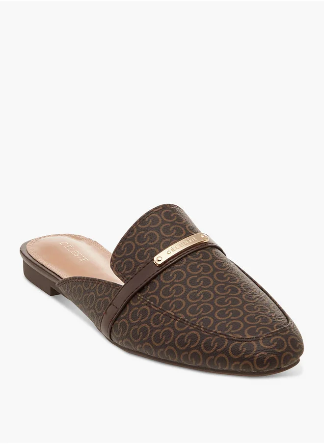 سيليست Women's Monogram Print Slip-On Mules with Metal Accent