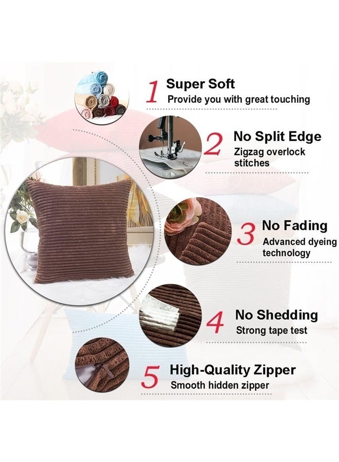 Generic Throw Pillow Covers 18x18 Set of 2 Solid Plush Corduroy Striped Square Cushion Covers Bed Decor, 18x18 inch, Brown - Image 5