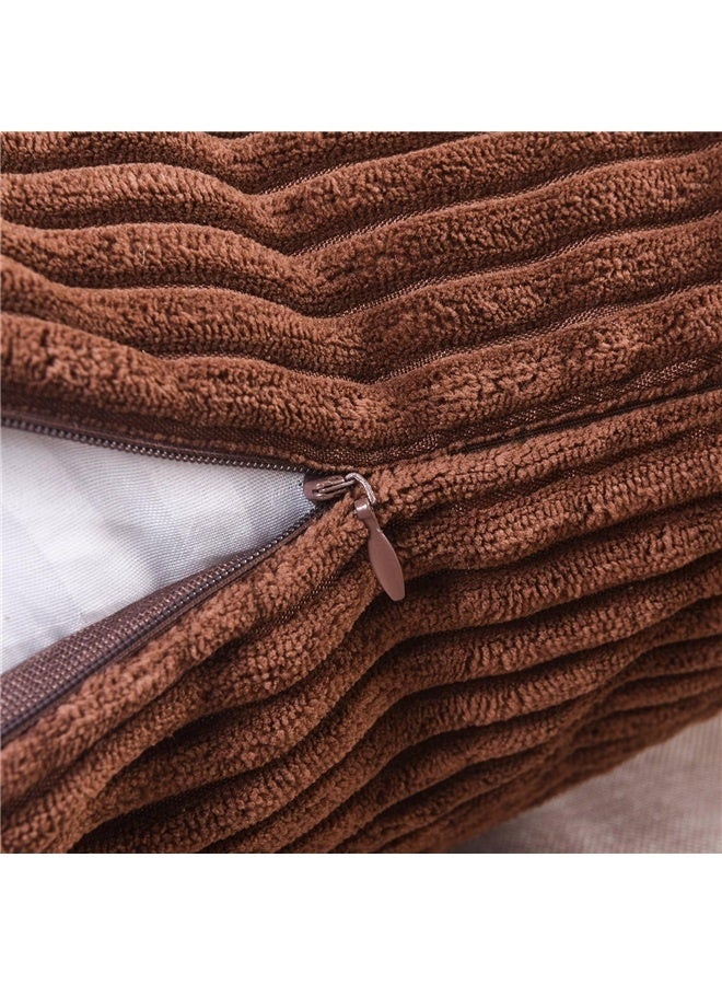 Generic Throw Pillow Covers 18x18 Set of 2 Solid Plush Corduroy Striped Square Cushion Covers Bed Decor, 18x18 inch, Brown - Image 4