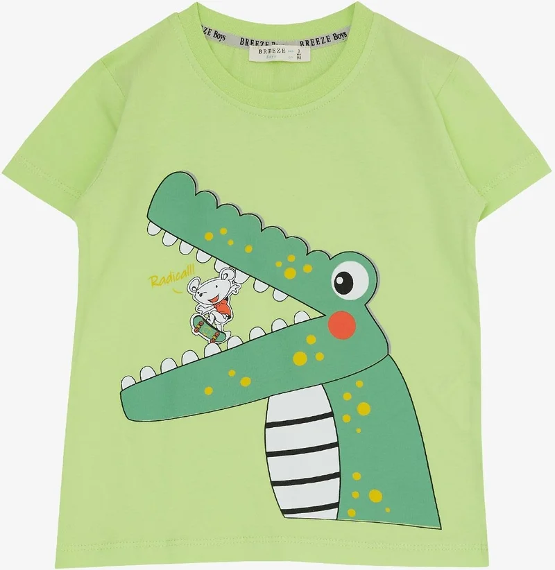 Breeze Boy Shorts Set Skateboard Mouse & Cute Crocodile Printed 2-6 Years, Pistachio Green