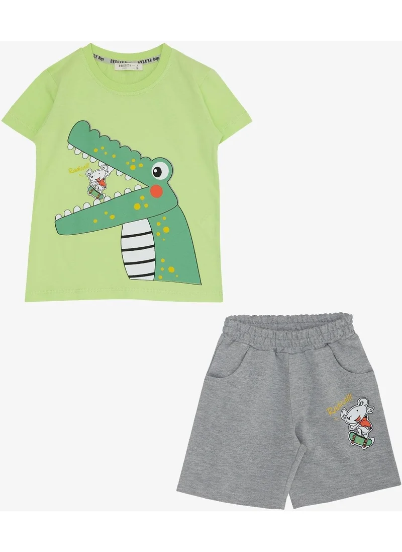 بريز Boy Shorts Set Skateboard Mouse & Cute Crocodile Printed 2-6 Years, Pistachio Green