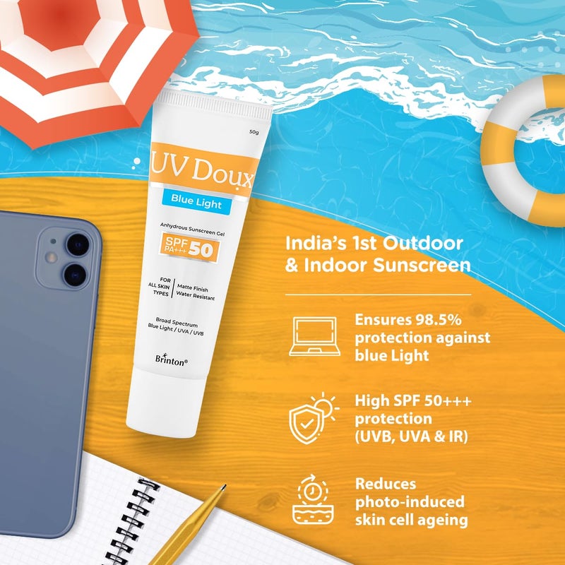 Brinton UV Doux Blue Light Tinted Sunscreen Gel SPF 50 PA Broad Spectrum  Blue Light  UVAUVB Protection  Matte Finish with Sweat  Water Resistant For Men  Women  Dermatologist Approved 50gm - Image 3