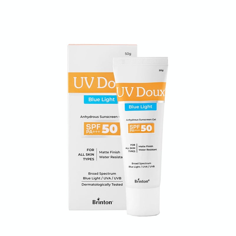 Brinton UV Doux Blue Light Tinted Sunscreen Gel SPF 50 PA Broad Spectrum  Blue Light  UVAUVB Protection  Matte Finish with Sweat  Water Resistant For Men  Women  Dermatologist Approved 50gm - Image 1