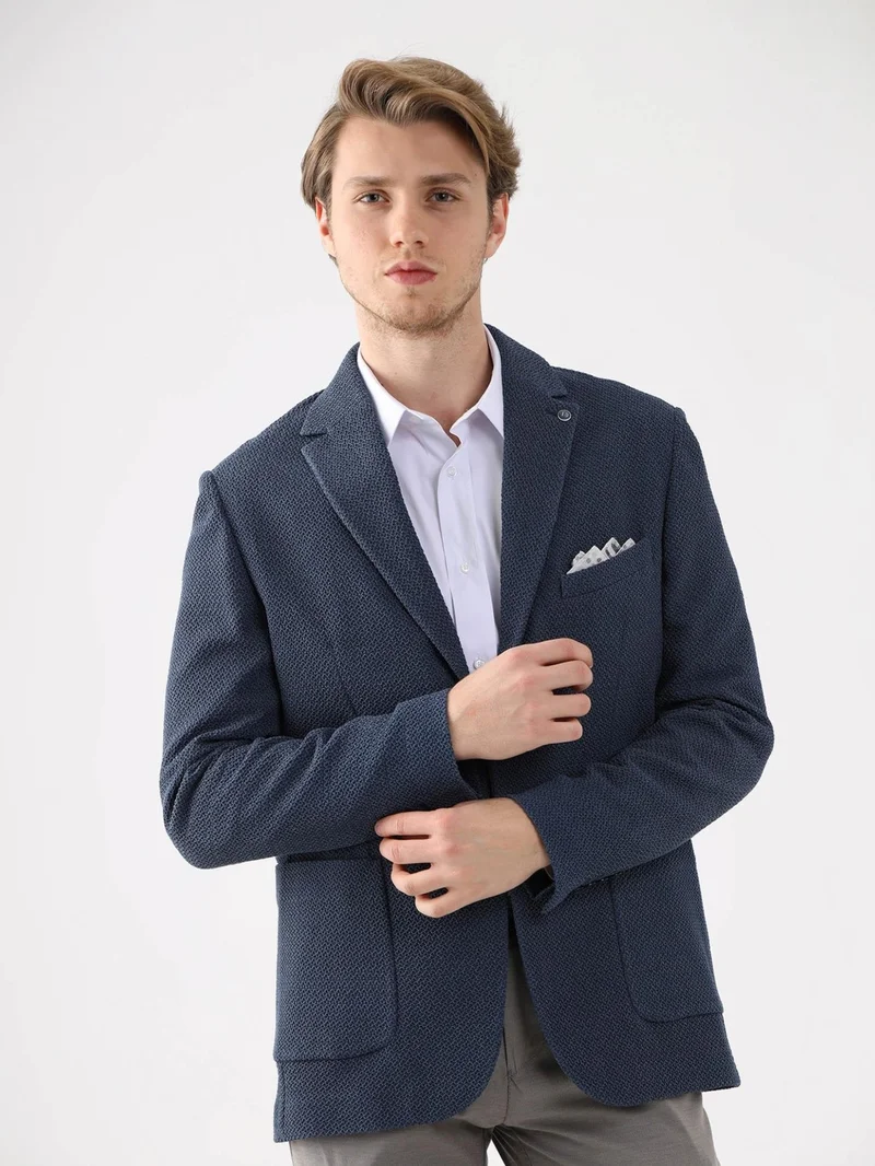 Dufy Blue Men's Slim Fit Mono Collar Jacket