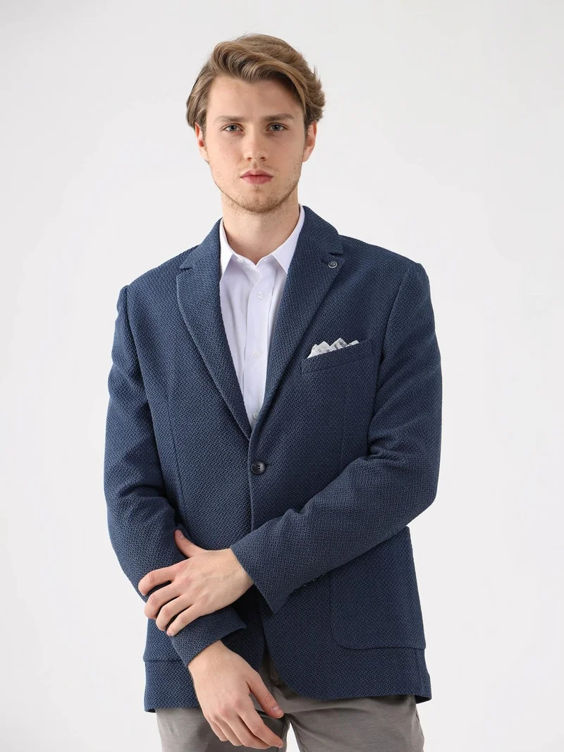 Dufy Blue Men's Slim Fit Mono Collar Jacket