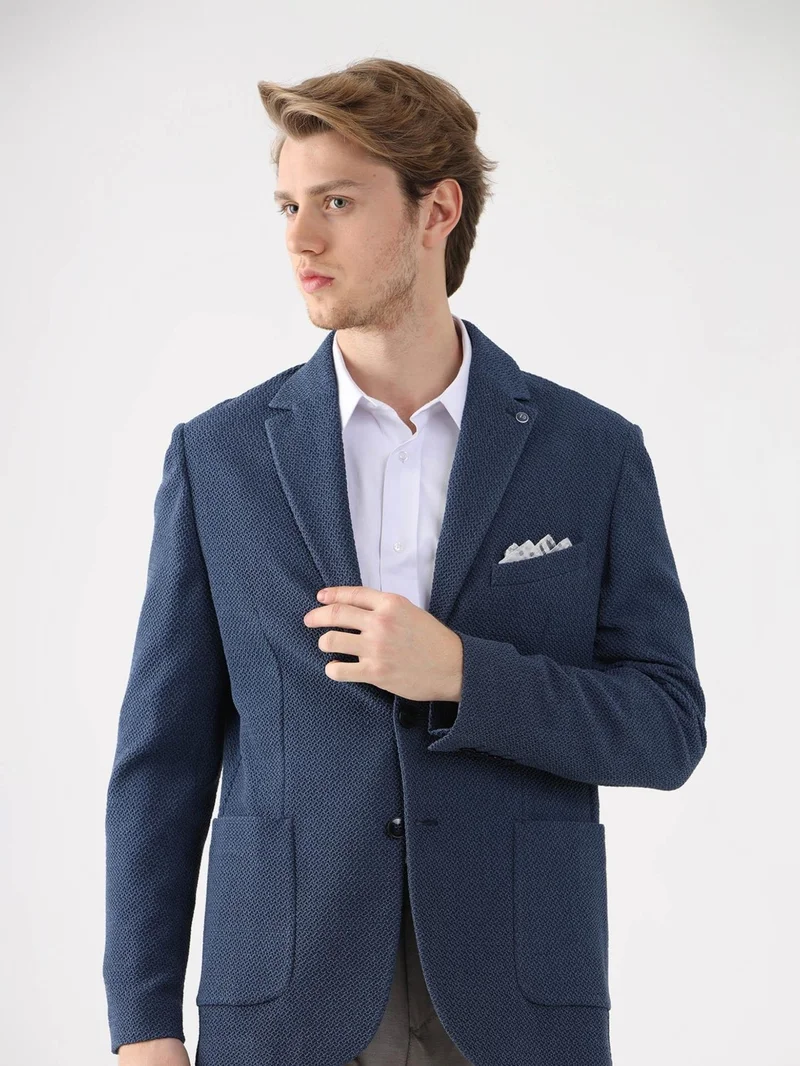 Dufy Blue Men's Slim Fit Mono Collar Jacket