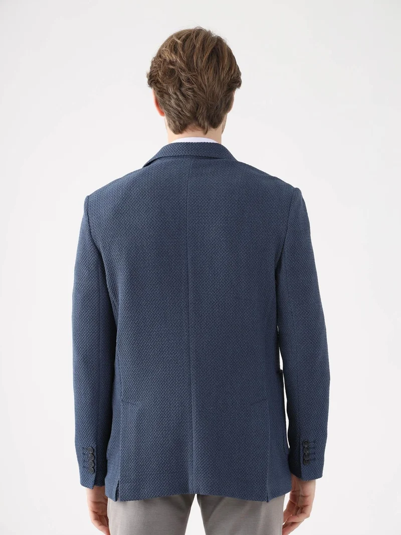 Dufy Blue Men's Slim Fit Mono Collar Jacket