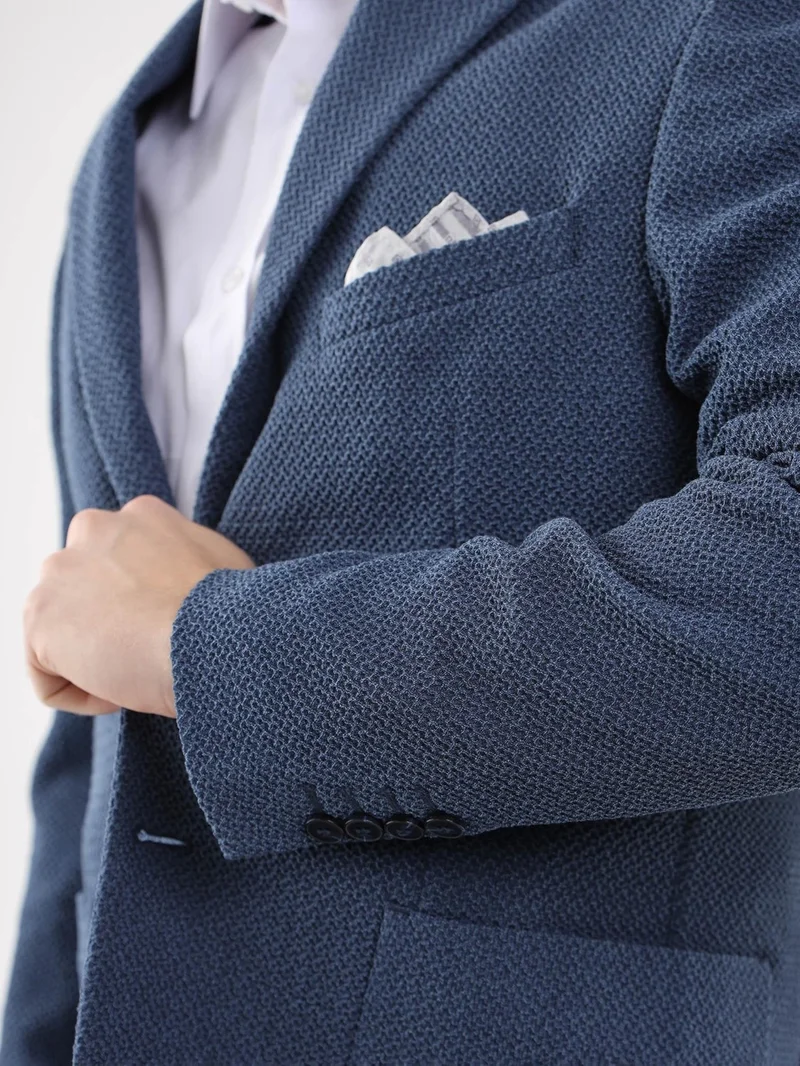 Dufy Blue Men's Slim Fit Mono Collar Jacket