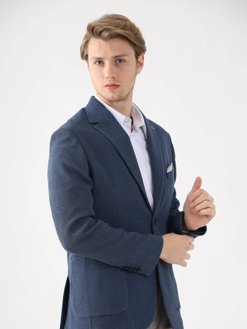 Dufy Blue Men's Slim Fit Mono Collar Jacket