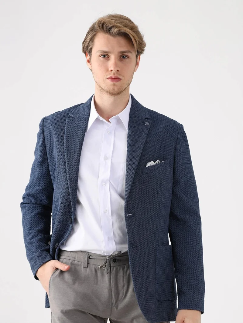 Dufy Blue Men's Slim Fit Mono Collar Jacket