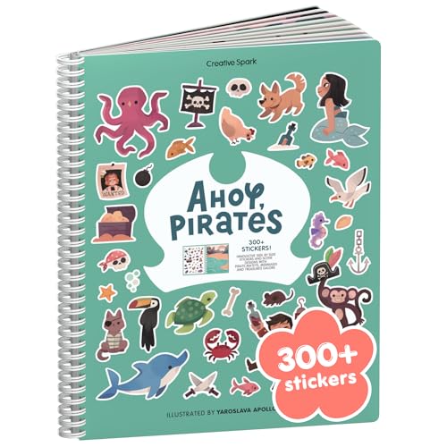 Cupkin Pirate Sticker Book Activity for Kids Toddler Airplane Travel Essentials 300 Pirate Stickers for Kids 8 Scenes 8 Coloring Book Pages Gift for Boys and Girls Small Sticker Book - Image 1