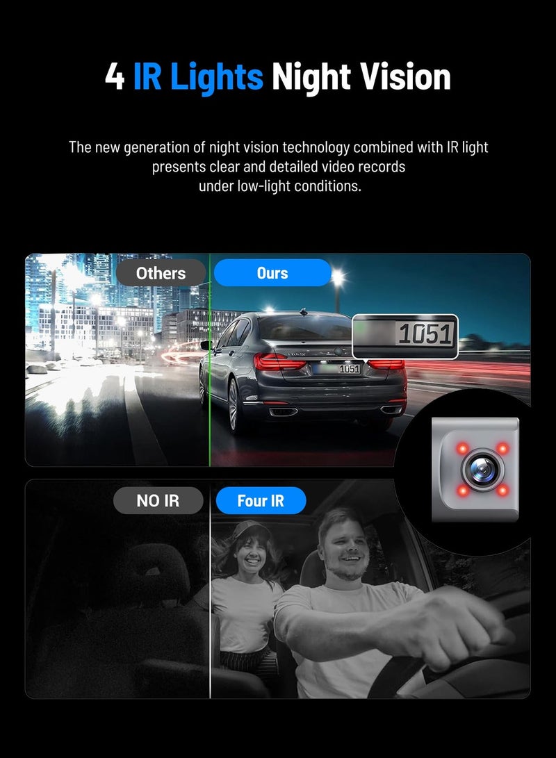 Dansent 4K Dash Cam Ultra HD 3Inch IPS 1080p Interior and Rear Car Road Camera with 32GB card GPS Night Vision G-Sensor ADAS Wi-Fi App Control 24H Parking Monitor Video Recorder - Image 4