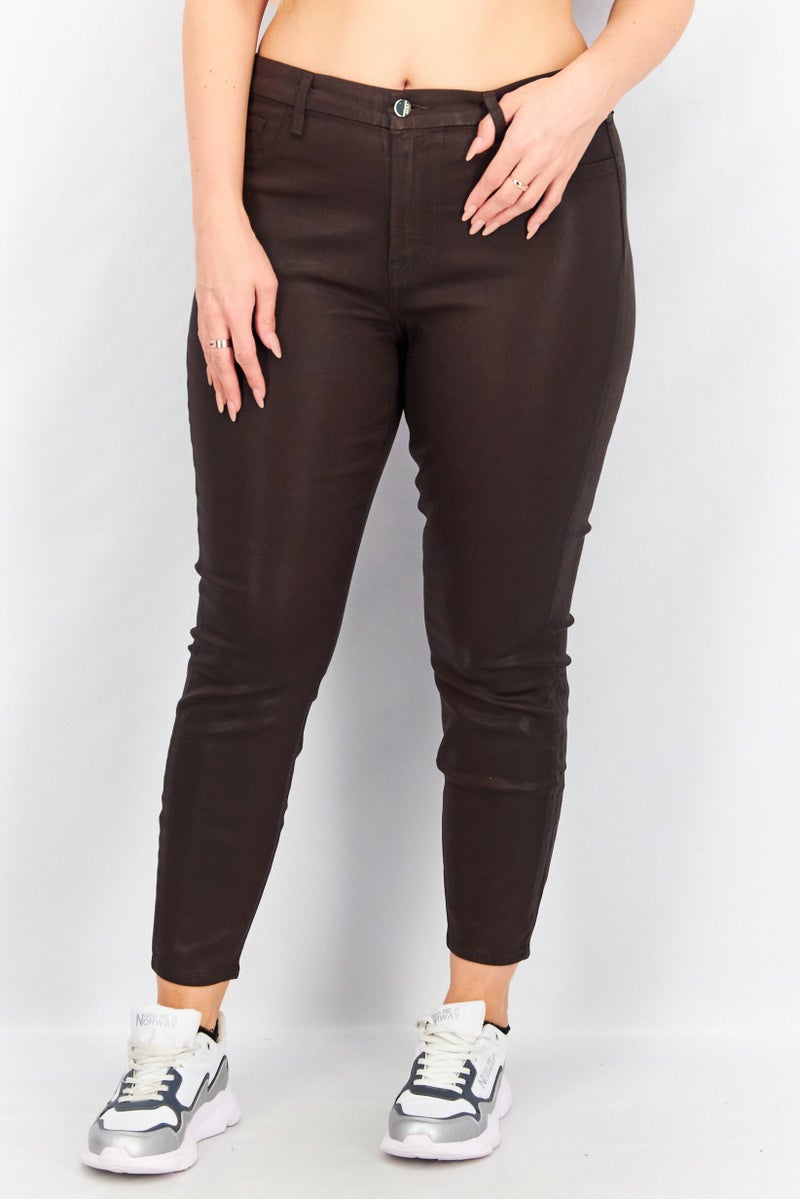 Jen 7 Women Skinny Fit Stretchable Ankle Jeans, Brown - Image 1