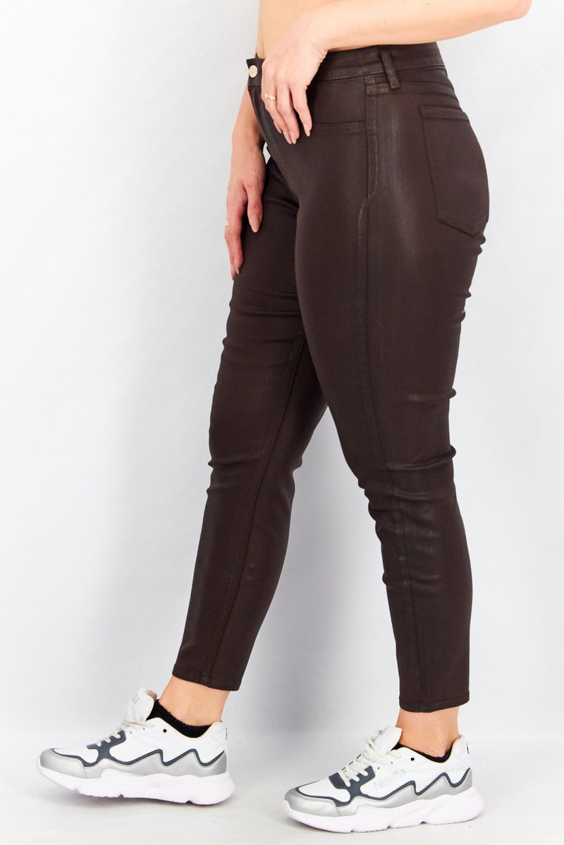 Jen 7 Women Skinny Fit Stretchable Ankle Jeans, Brown - Image 3