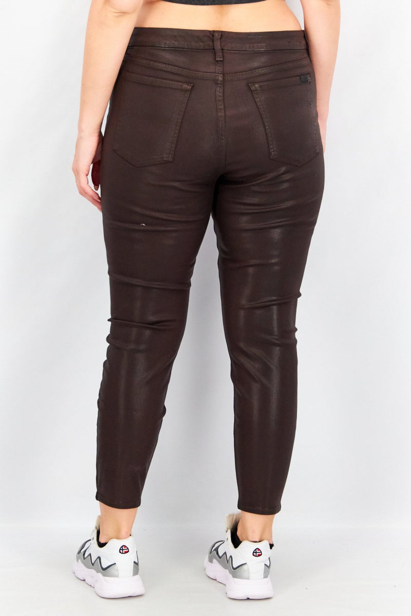 Jen 7 Women Skinny Fit Stretchable Ankle Jeans, Brown - Image 2