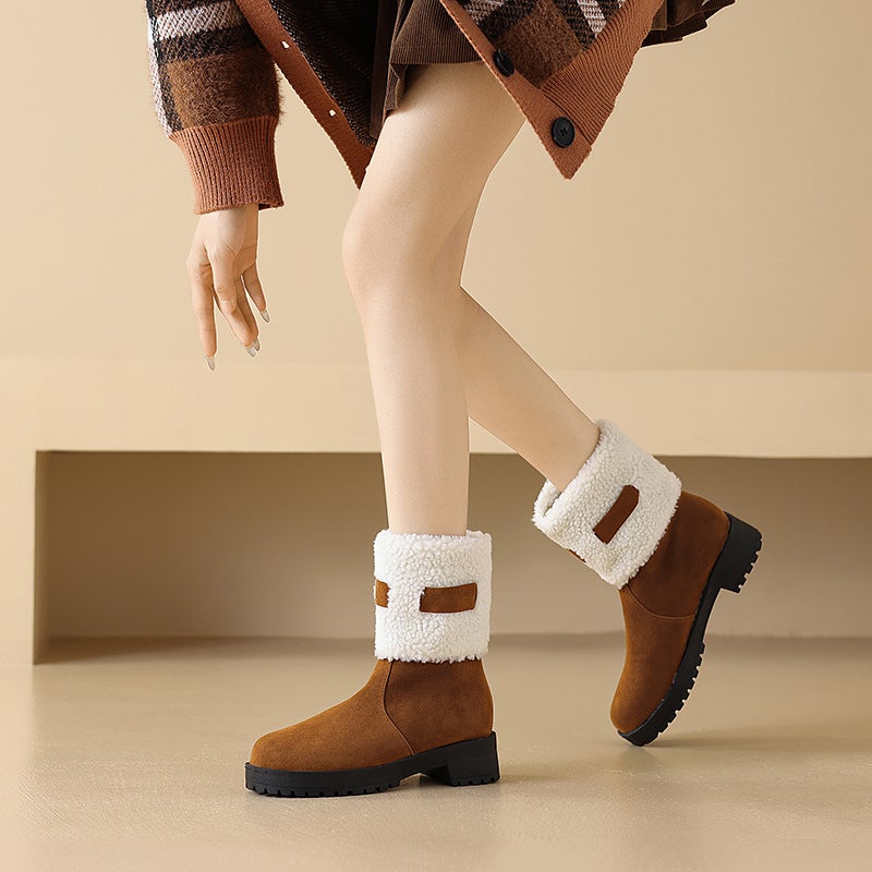 Source Casual Round Head Low Heel 40-43 Plus Size Suede Sleeve Low Barrel Snow Boots - Image 5