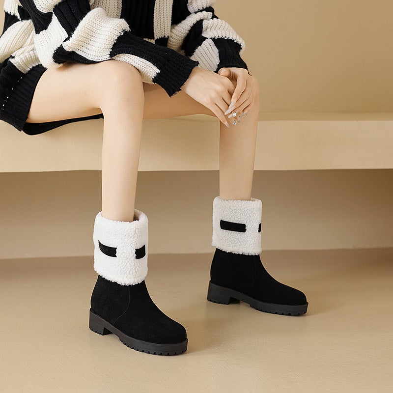 Source Casual Round Head Low Heel 40-43 Plus Size Suede Sleeve Low Barrel Snow Boots - Image 4