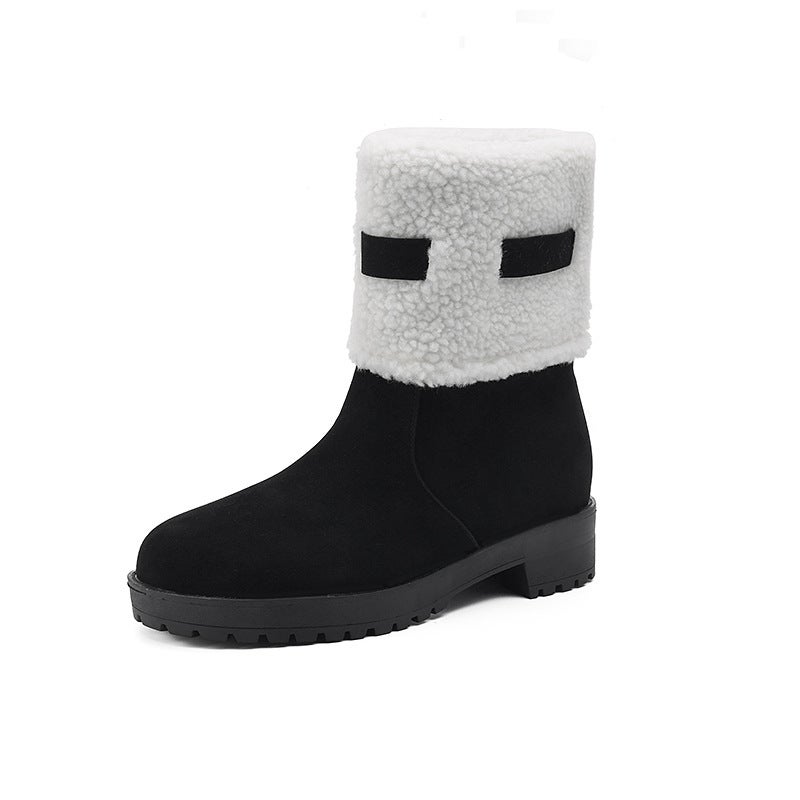 Source Casual Round Head Low Heel 40-43 Plus Size Suede Sleeve Low Barrel Snow Boots - Image 1