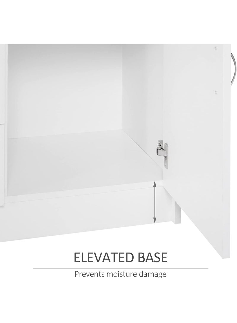 خزانة جانبية من هومكوم مع بابين و4 ادراج، خزانة قائمة بذاتها، منظم خزانة للمطبخ وغرفة المعيشة، لون ابيض - Image 5