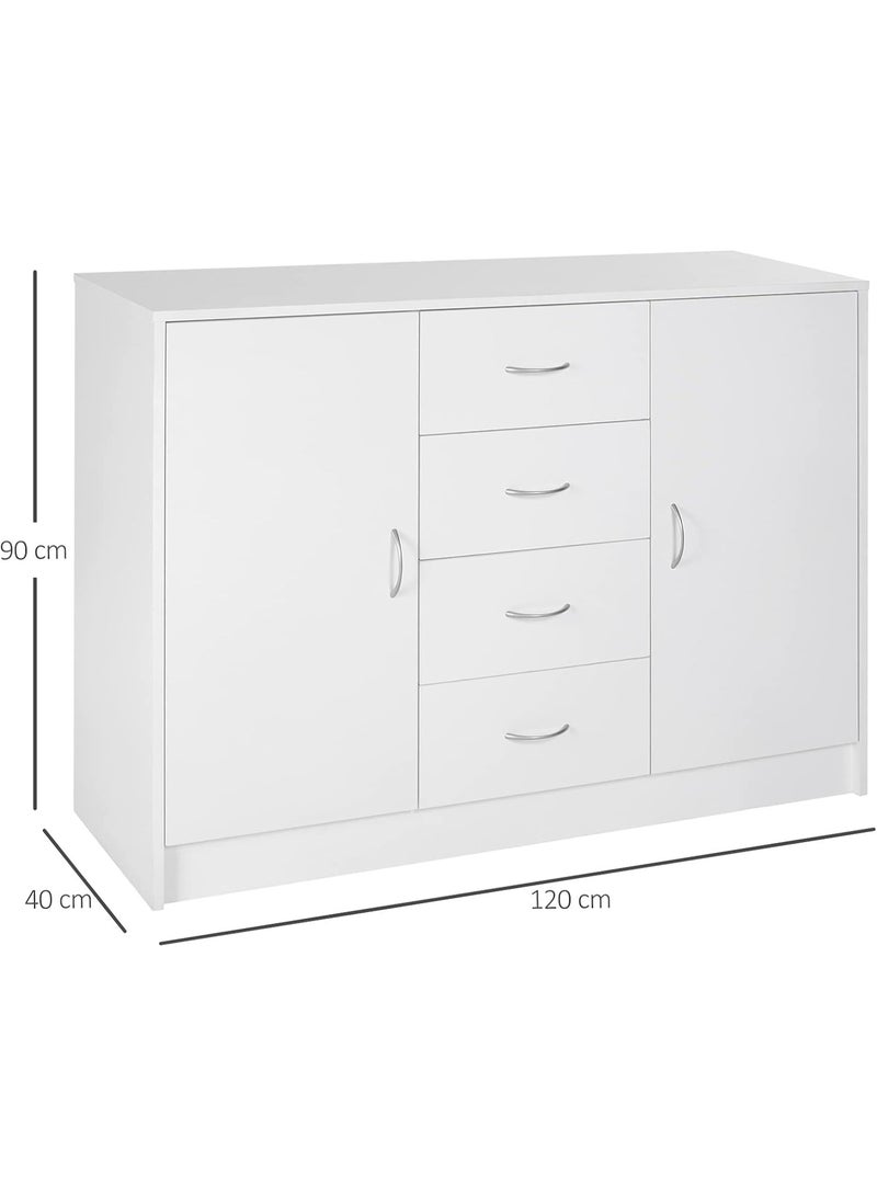 خزانة جانبية من هومكوم مع بابين و4 ادراج، خزانة قائمة بذاتها، منظم خزانة للمطبخ وغرفة المعيشة، لون ابيض - Image 3