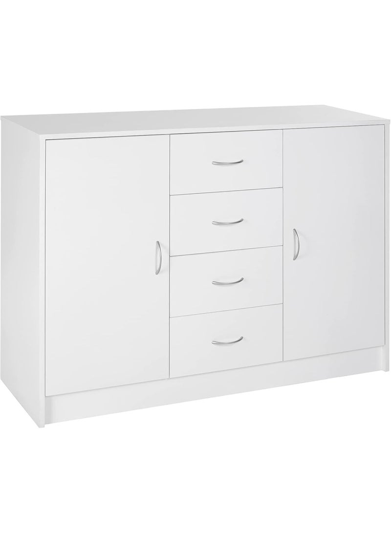 خزانة جانبية من هومكوم مع بابين و4 ادراج، خزانة قائمة بذاتها، منظم خزانة للمطبخ وغرفة المعيشة، لون ابيض - Image 1