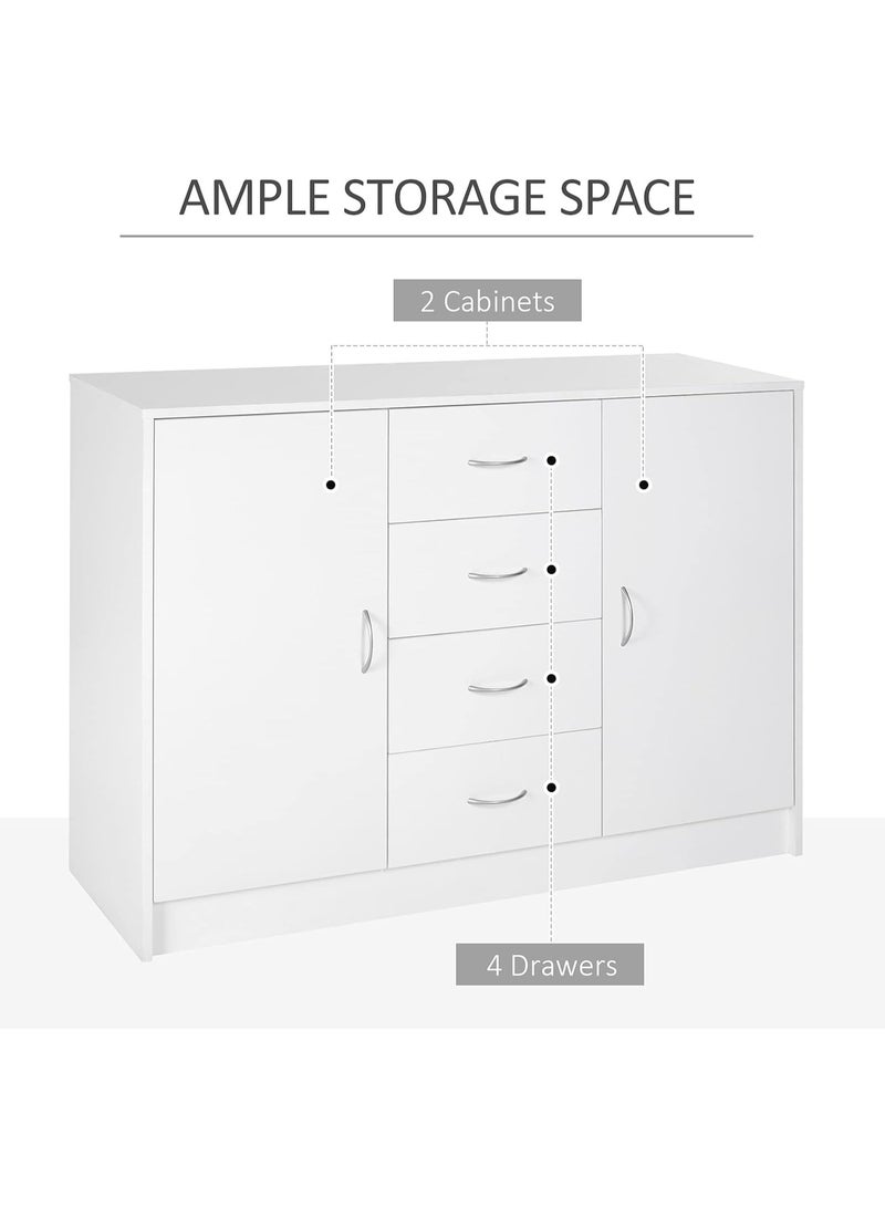 خزانة جانبية من هومكوم مع بابين و4 ادراج، خزانة قائمة بذاتها، منظم خزانة للمطبخ وغرفة المعيشة، لون ابيض - Image 4