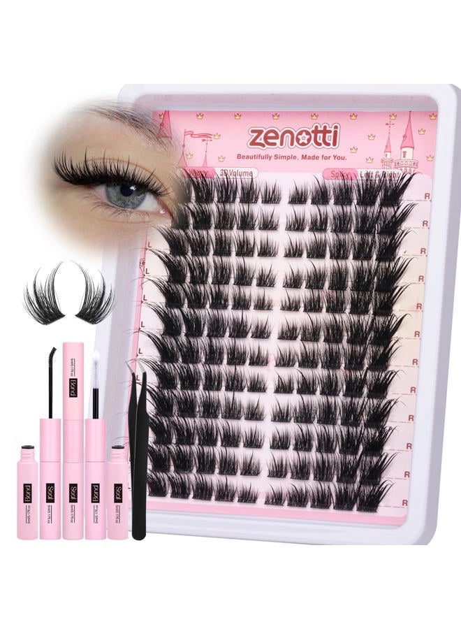 zenotti Lash Clusters Kit Cat Eye Cluster Eyelash Extensions Kit Wispy Fairy Lash Clusters Kit Natural Individual lashes Fox Eye DIY Lash Extensions with Lash Bond and Seal and Eyelash Tweezers by zenotti - Image 3