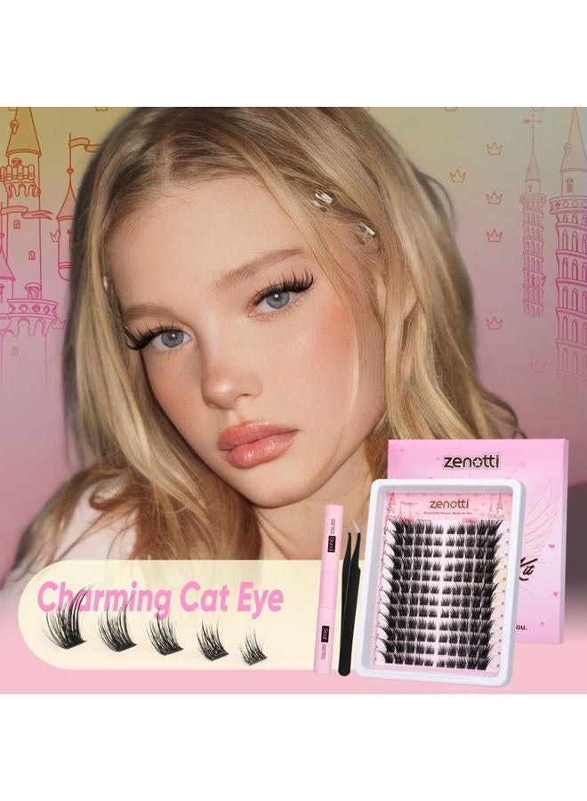 zenotti Lash Clusters Kit Cat Eye Cluster Eyelash Extensions Kit Wispy Fairy Lash Clusters Kit Natural Individual lashes Fox Eye DIY Lash Extensions with Lash Bond and Seal and Eyelash Tweezers by zenotti - Image 2