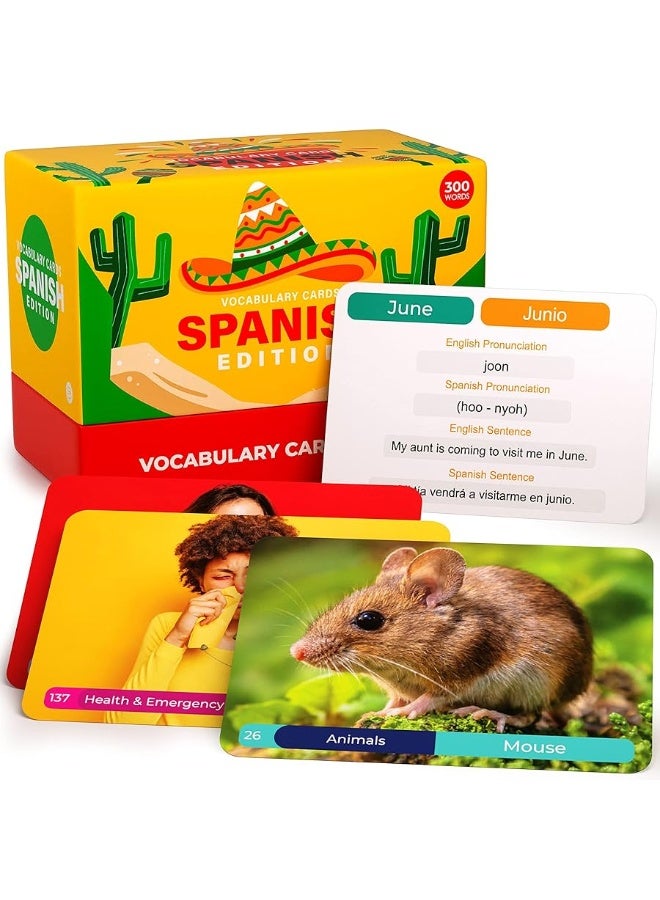 Briston Spanish Vocabulary 300 Flash Cards - Beginner Vocab with Pictures - Memory & Sight Words - 2024 Educational Language Learning - Game Like Play - Kids, Grade School, Classroom, Homeschool - Briston  - Image 4