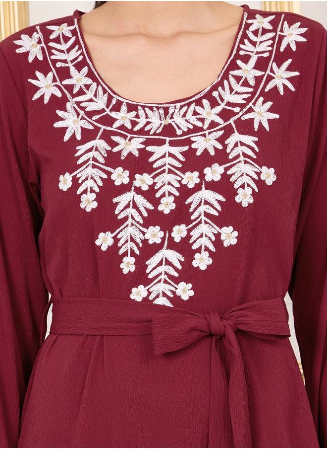 Styli - Thread Embroidered Self Tie Up Jalabiya - Image 1