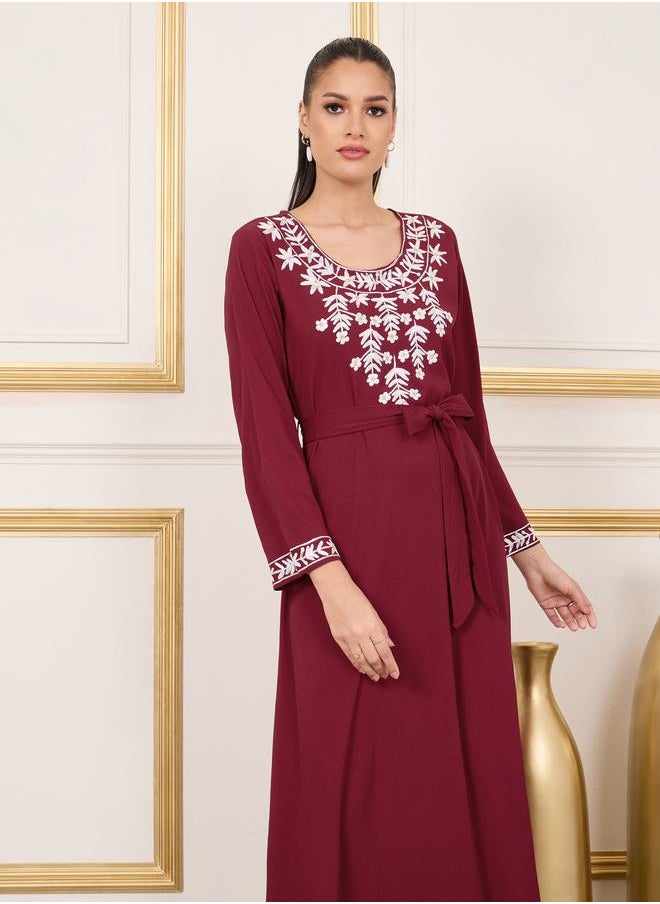 Styli - Thread Embroidered Self Tie Up Jalabiya - Image 1
