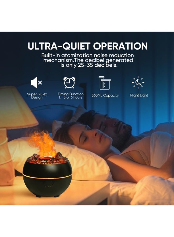 موزع الزيوت العطرية، موزع الروائح العطرية Volcano Fire Flame، مرطب هواء بارد بالموجات فوق الصوتية سعة 360 مل، موزع الروائح العطرية مع إضاءة بـ 7 ألوان، مؤقت وإيقاف تلقائي للاستخدام المنزلي والغرف - Image 4