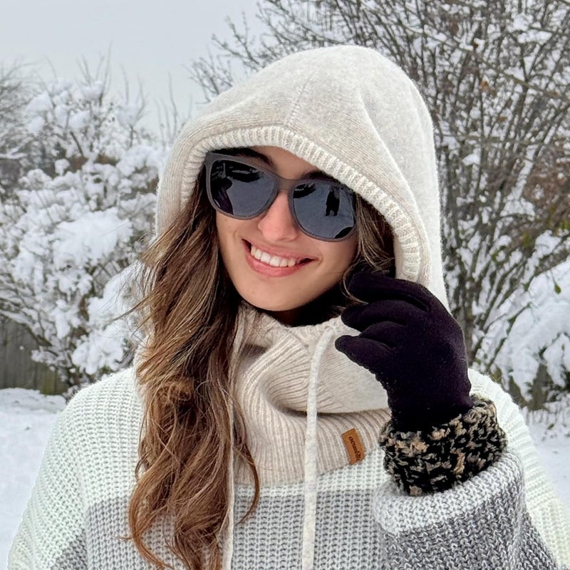 ACUSHLA 100% Merino Wool Balaclava for Women & Men Winter Warm Knit Hooded Scarf Hoodie Hat and Scarf Set in One - Image 2