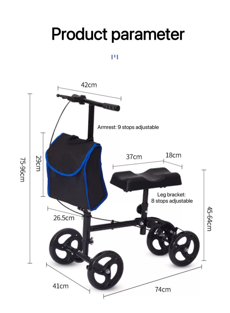 اي اي اي مساعد مشي للتعافي، سكوتر ركبة قابل للطي، مشاية بعجلات، المشي باستخدام فرامل اليد، لكسر القدم، جراحة القدم، إصابة الكاحل، مساعد مشي بساق واحدة، سكوتر للتعافي - Image 3