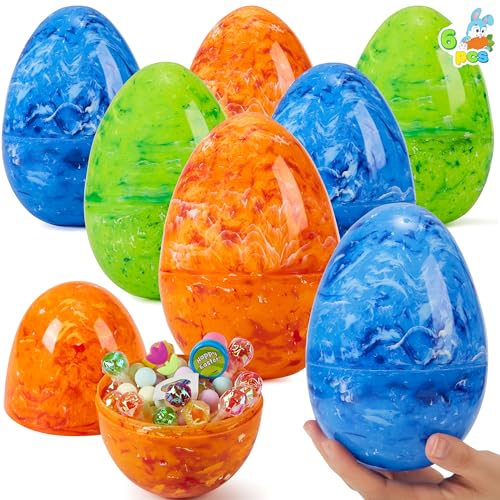 JOYIN 6 Pcs Large Marble Easter Eggs 6 Inches Jumbo Plastic Eggs Fillable for Easter Themed Hunt Basket Stuffers Fillers Filling Treats Party Favor Classroom Prize Supplies - Image 1