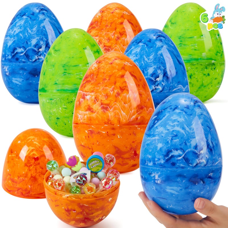 JOYIN 6 Pcs Large Marble Easter Eggs 6 Inches Jumbo Plastic Eggs Fillable for Easter Themed Hunt Basket Stuffers Fillers Filling Treats Party Favor Classroom Prize Supplies - Image 2