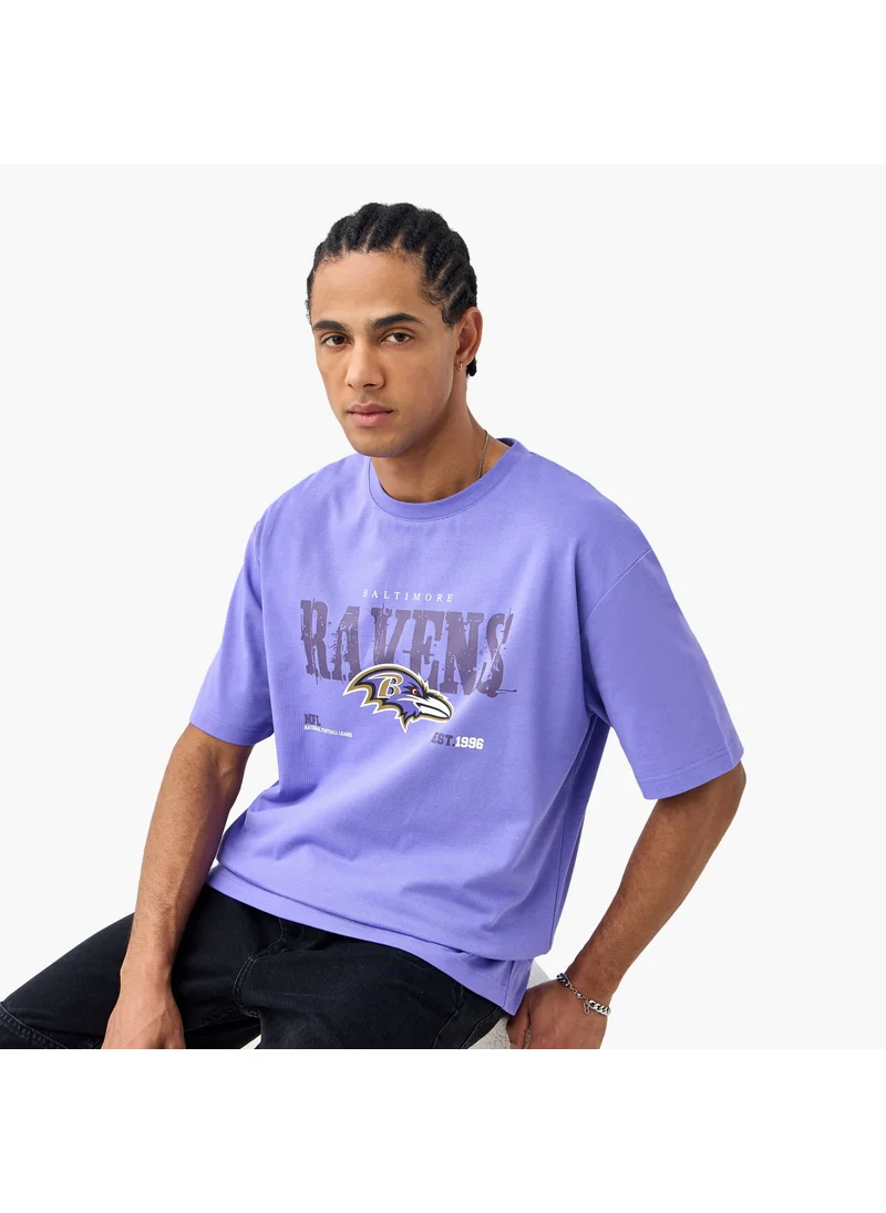 SP Characters Baltimore Ravens Print Crew Neck T-shirt with Short Sleeves