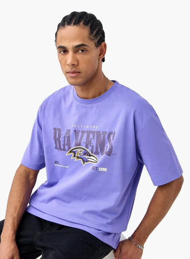 Baltimore Ravens Print Crew Neck T-shirt with Short Sleeves