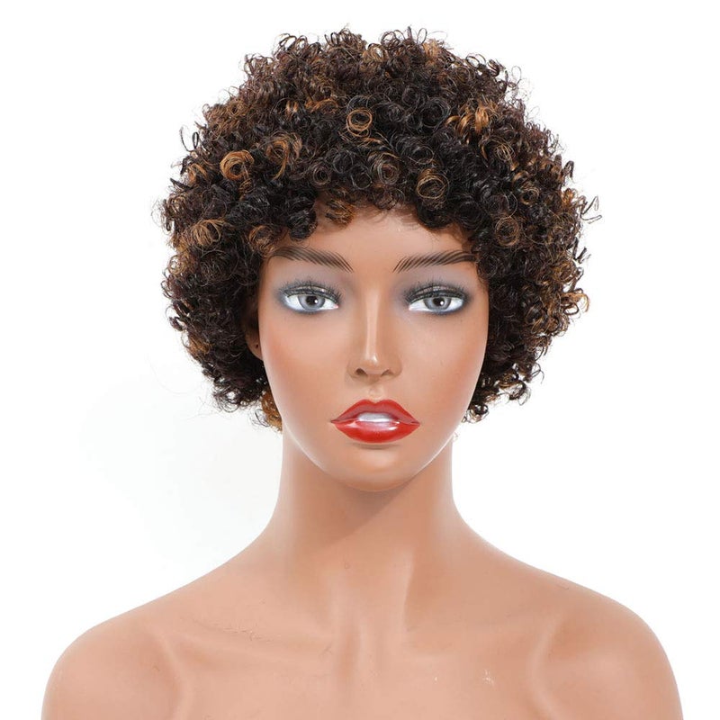 Ms Taj Short Afro Kinky Curly Human Hair Wigs for Black Women Brazilian Virgin Short Curly Afro Wigs Human Hair 150 Density FS 1B30