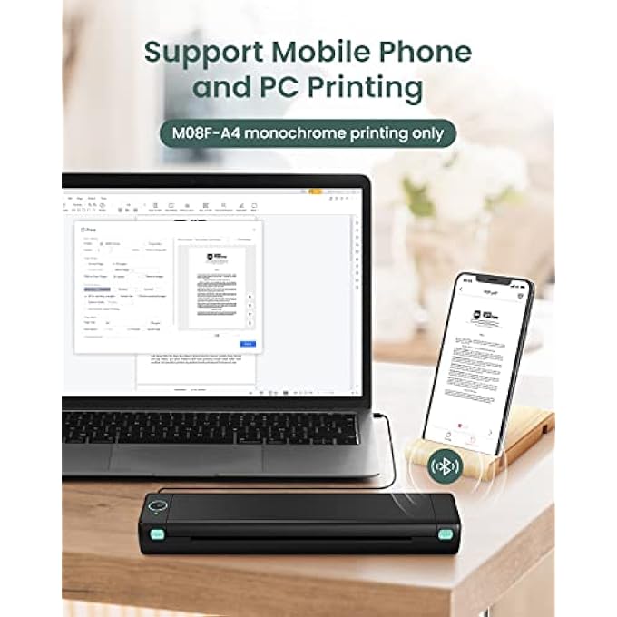 PORTABLE PRINTER A4 INKLESS THERMAL PRINTER-SUPPORTS 8.26"X11.69"THERMAL PAPER, BLUETOOTH MOBILE TRAVEL PRINTERS FOR HOME USE, COMPATIBLE WITH PHONE & LAPTOP - Image 2