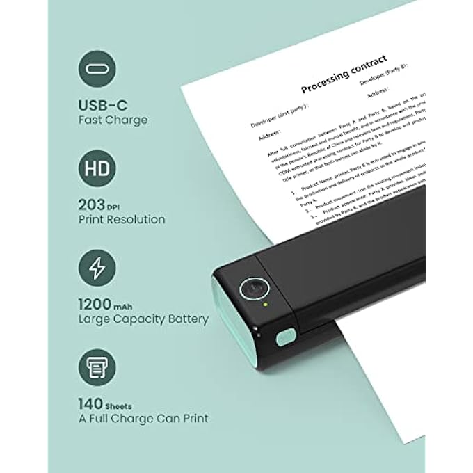 PORTABLE PRINTER A4 INKLESS THERMAL PRINTER-SUPPORTS 8.26"X11.69"THERMAL PAPER, BLUETOOTH MOBILE TRAVEL PRINTERS FOR HOME USE, COMPATIBLE WITH PHONE & LAPTOP - Image 3