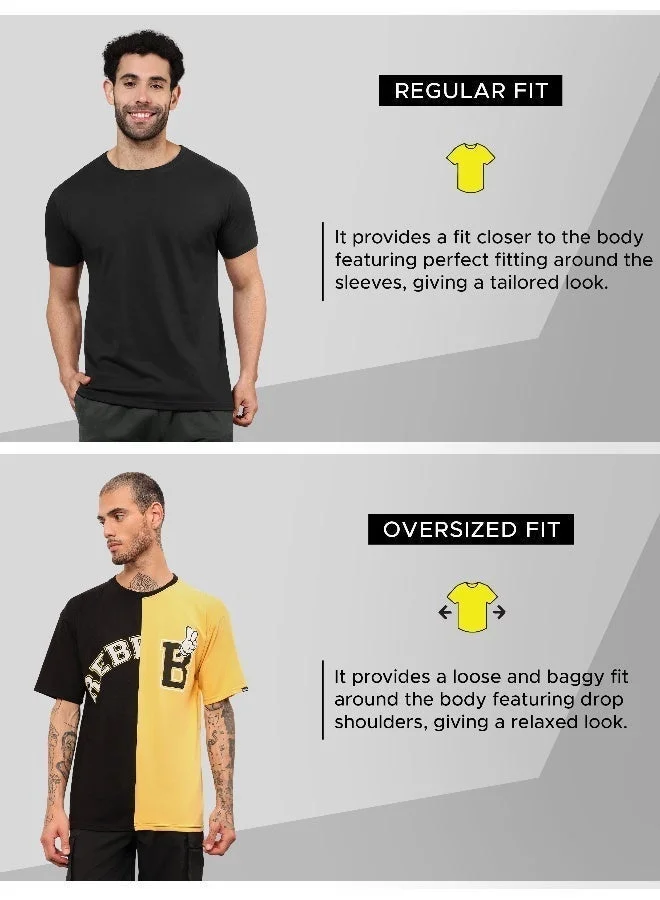 بيونغ تيشيرت رجالي كبير الحجم بلونين أسود وأصفر