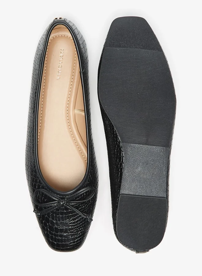 فلورا بيلا من شو إكسبرس Textured Round Toe Ballerina Shoes with Bow Detail